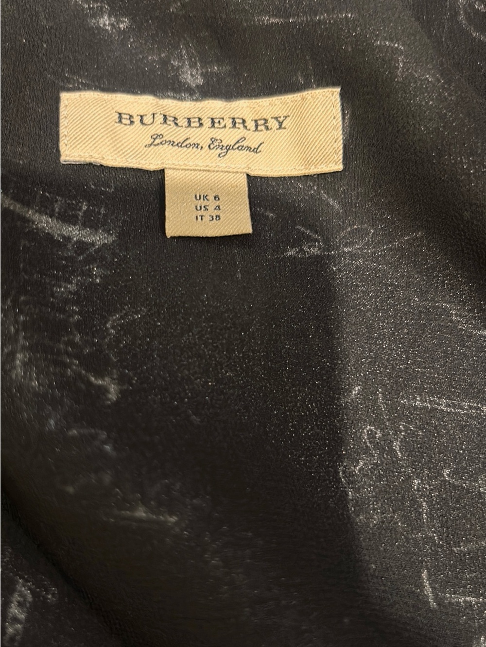 Burberry Black Midi Silk Dress with White Scenic Sketch Print & Ruffle Detail - Picture 5 of 6